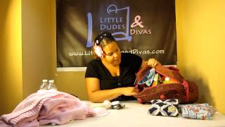 Room Seven Flower Embroidery Brown Dots Diaper Bag Packed