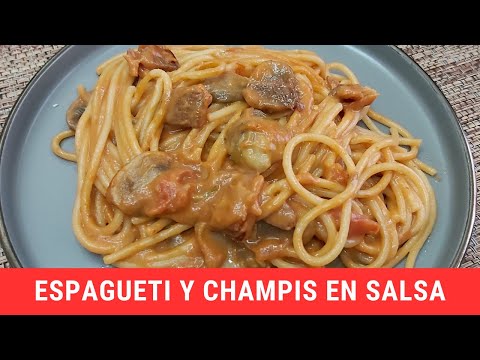 Spaghetti and mushrooms in sauce.- Recipes by LuzMa