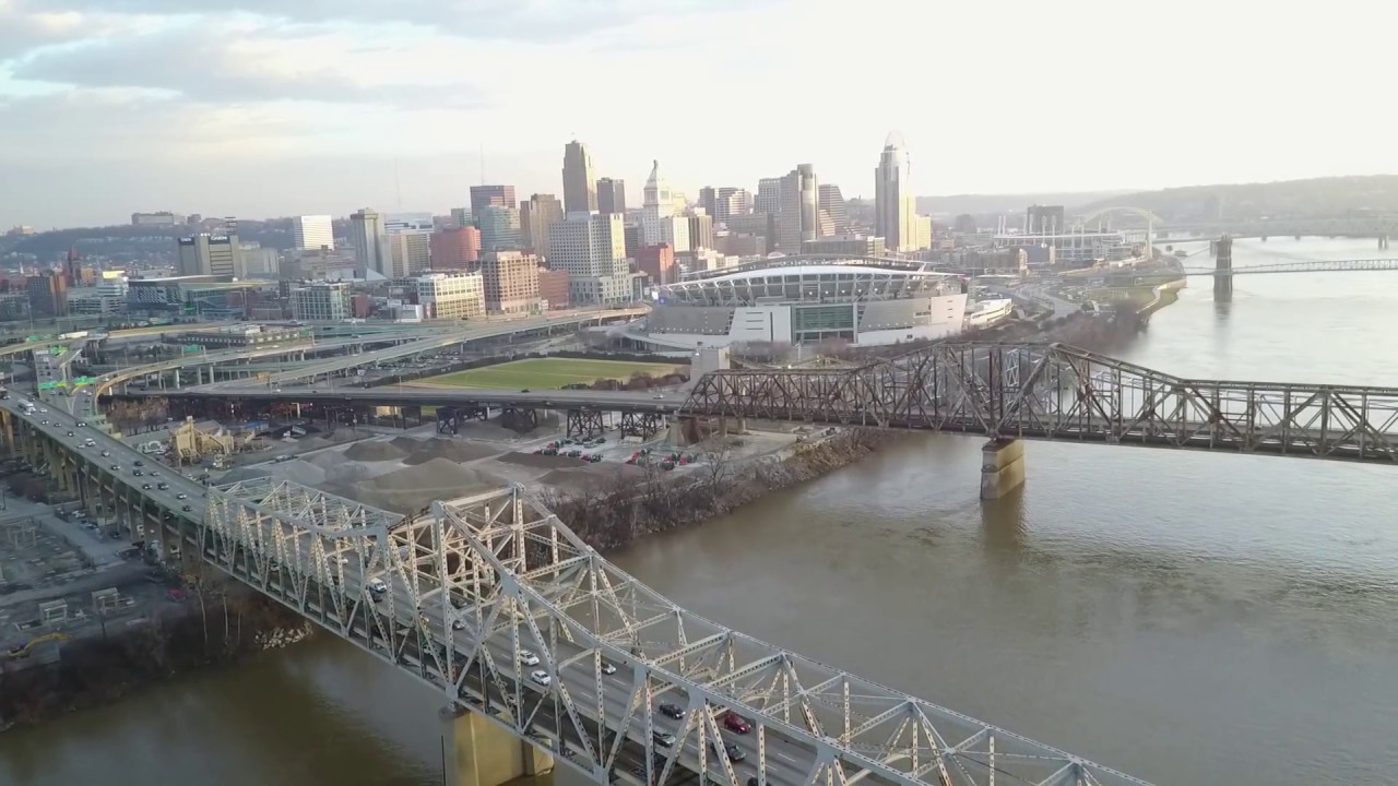 Epic Drone tour of Downtown Cincinnati, Paul Brown Stadium,  Great American Ball Park