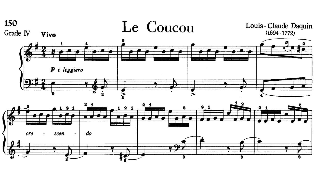 Piano Pieces for Children Grade 4 No.4 Daquin Le Coucou (P.150) Sheet Music