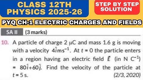 A particle of charge 2 uc and mass 1.6 gm is moving with a velocity 4i m/s. At t=0 the particle...