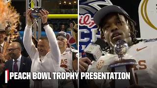 Peach Bowl Trophy Presentation Texas Is Headed To The Semifinals College Football Playoff