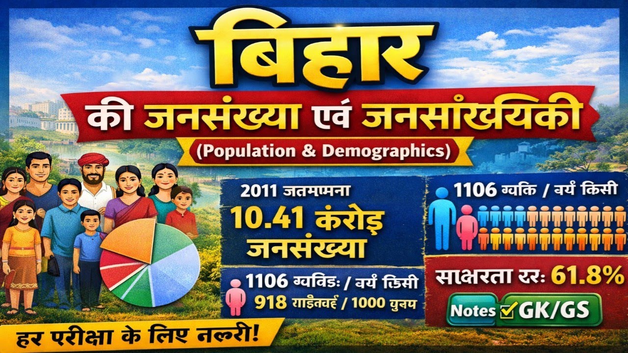बिहार की जनसंख्या एवं जनसांख्यिकीPopulation & Demographics of Bihar (Exam-Ready)