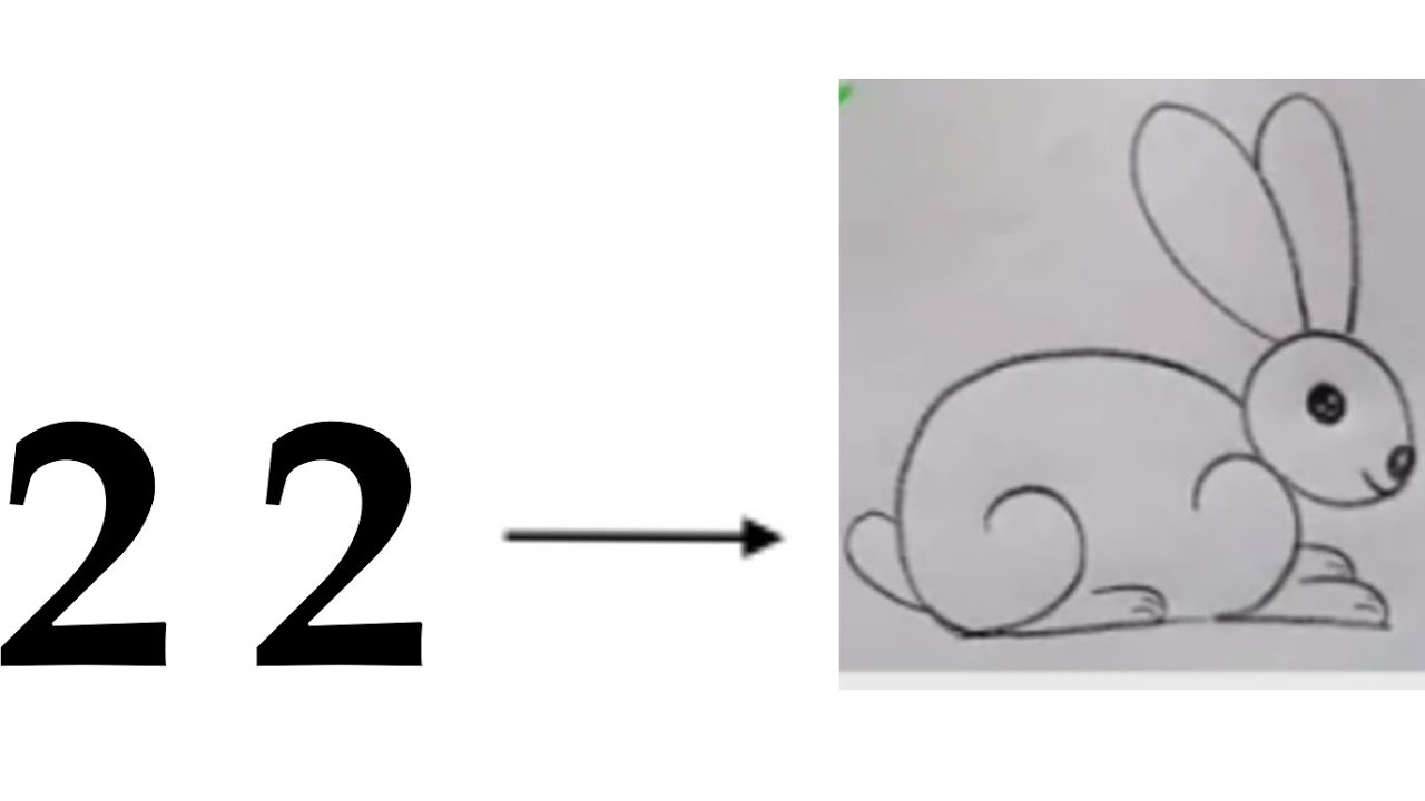 How to turn 22 into rabbit | Rabbit drawing with 22 | Rabbit drawing ...