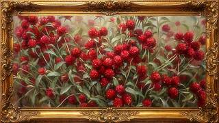Red Globe Amaranth Oil Painting 4K TV Screensaver 2 Hours Strawberry Fields Gomphrena Botanical Art