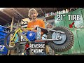 We Built a Motorized BIG TIRE Bicycle (with a Reverse Engine!)