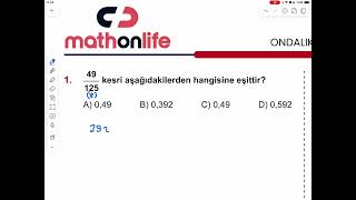Ondalık Sayılar Soru 1 - 7Den 8E Soru Çözümleri Yaz Kampı