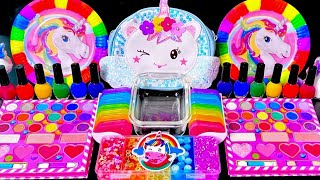 [ASMR]Mixing "Rainbow Unicorn" Eyeshadow, Glitters Into Clear Slime satisfying 유니콘(423)