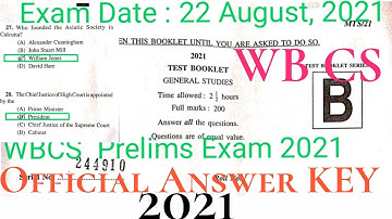 WBCS-2021 Prelims Exam Official Answer Key | West Bengal Public Service Commission