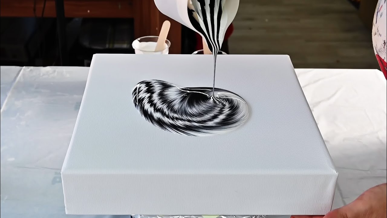 (906) Simple BLACK and WHITE Acrylic pour painting ~ Split cup pour ~ Fluid art for beginners