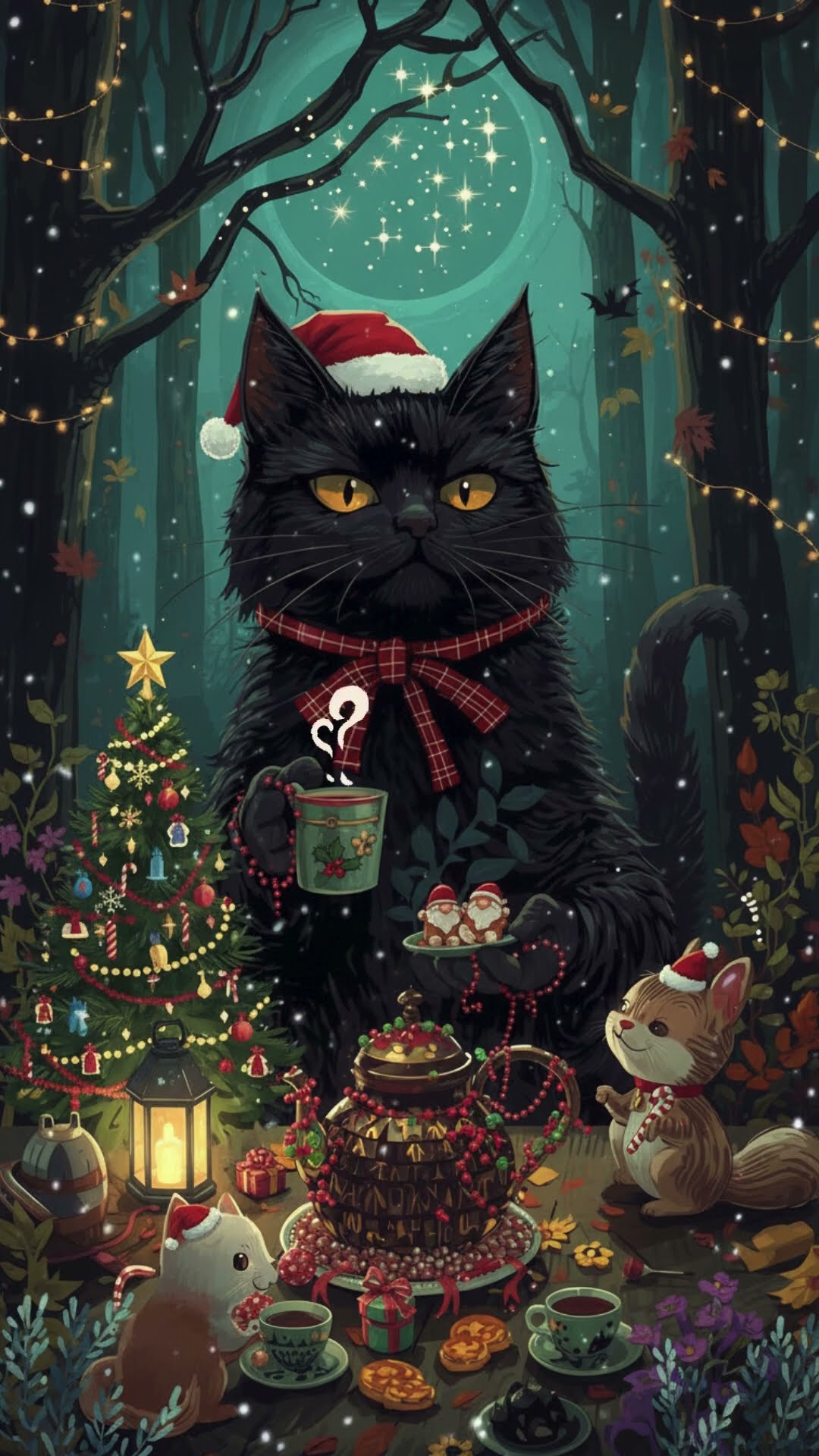 森のクリスマスティー会と黒猫の夜。#Shorts | Cozy Forest Christmas