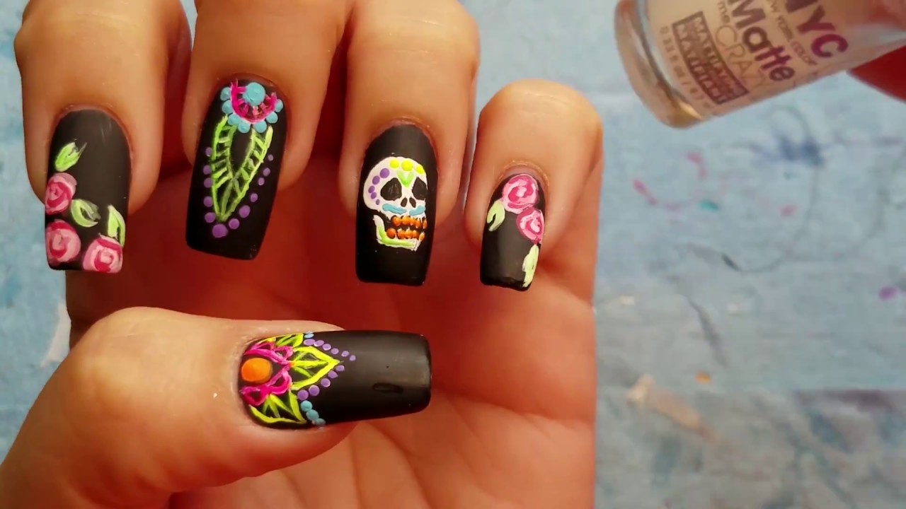 ex Edad adulta tal vez Diseño de uñas Dia de Muertos y Mandala - YouTube