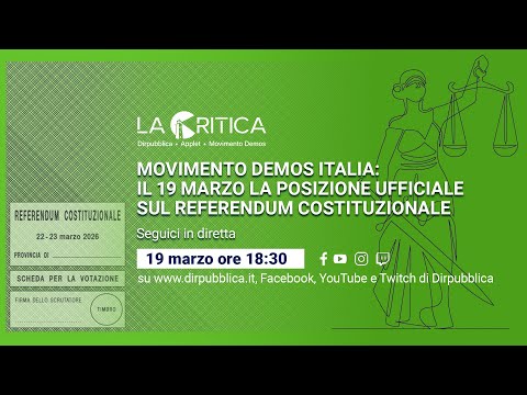 Anteprima video MOVIMENTO DEMOS ITALIA: il 19 marzo la posizione ufficiale sul Referendum Costituzionale