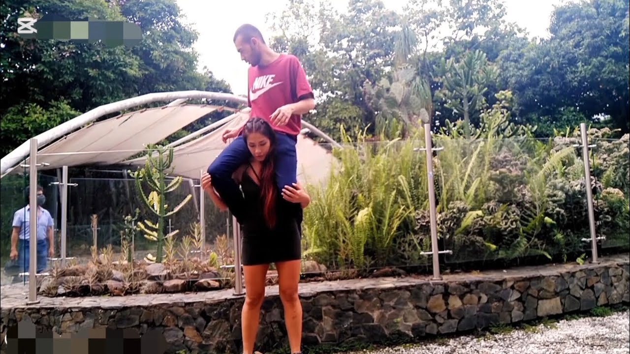 Tall Asian Girl Overhead Lift and Carry Small Boy!