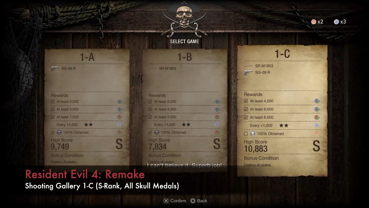 Resident Evil 4 Remake - Shooting Gallery 1-C (S-Rank, All Medal Skulls)