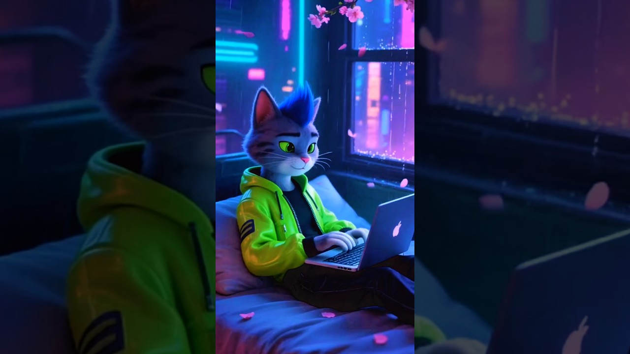 cat working animated short movie 