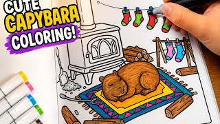 Coloring a Cute Capybara with Markers Relaxing Coloring Book