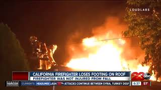 Video catches a first-responder fall from roof while fighting fire.
fortunately, he was not hurt in the incident.