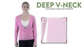 Deep V-Neck Cashmere Cardigan Sweater - Mother-of-Pearl Buttons (For Women)