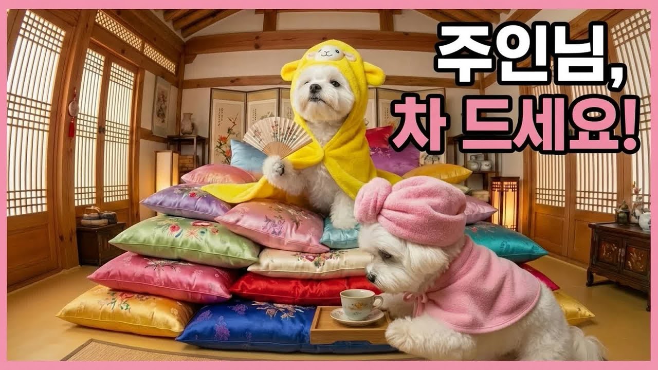 Ep.38 "주인님, 차 드세요!" pillows 산더미 위 왕이 된 아기 비숑과 엄마의 반전 하루