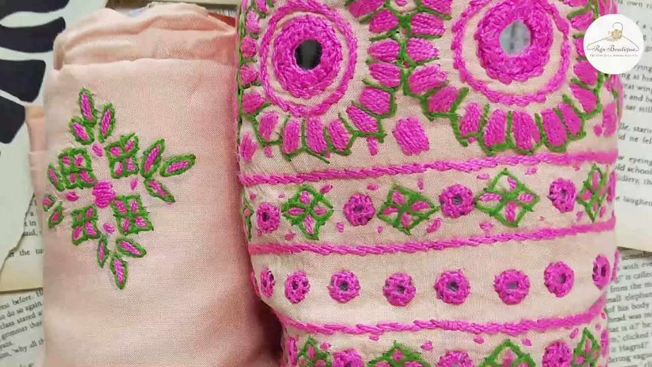 Hand Embroidered Linen Dress by RG's Boutique | Phulkaari | Mirror work | Winter Ethnic Wear 2021