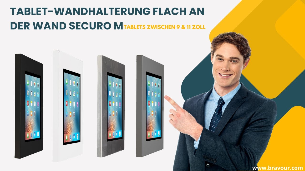 Tablet-Wandhalterung flach an der Wand Securo M für 9-11 Zoll Tablets