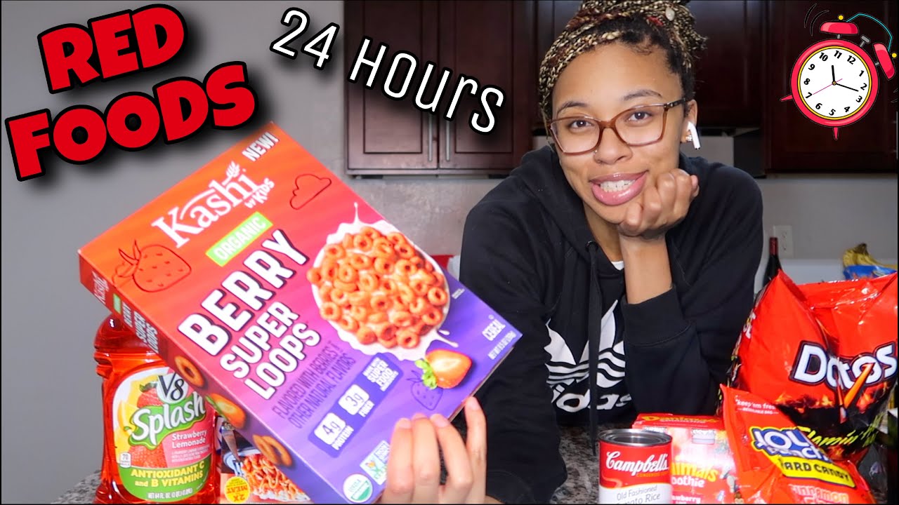 I Only Ate RED Food For 24 Hours Challenge! | TayPancakes