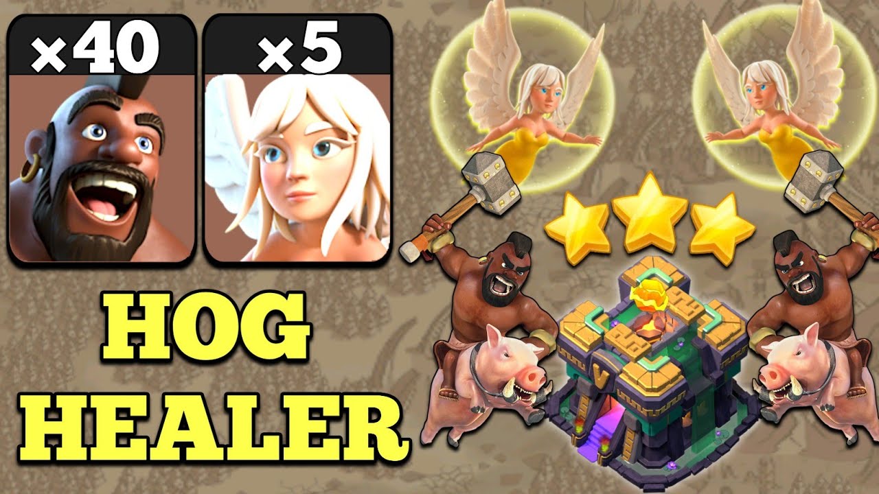 Th14 Hog Attack With Queen Walk Th14 Attack Strategy 2021 Clash of Clans 40 Hogs + 5 Healer