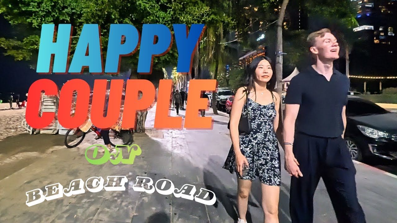 Happy Holiday Couple on Beach Road, PATTAYA, THAILAND, DOCUMENTARY WALK