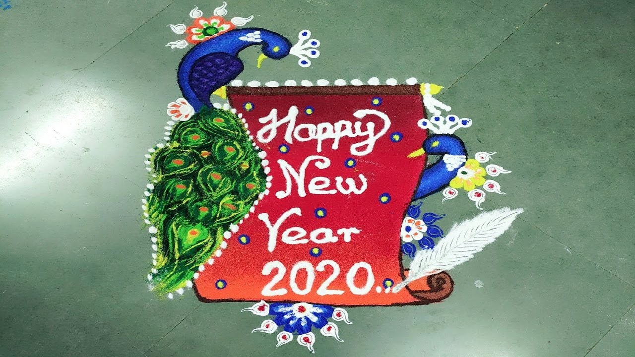 Happy New Year 2020 Rangoli design Easy , creative and beautiful