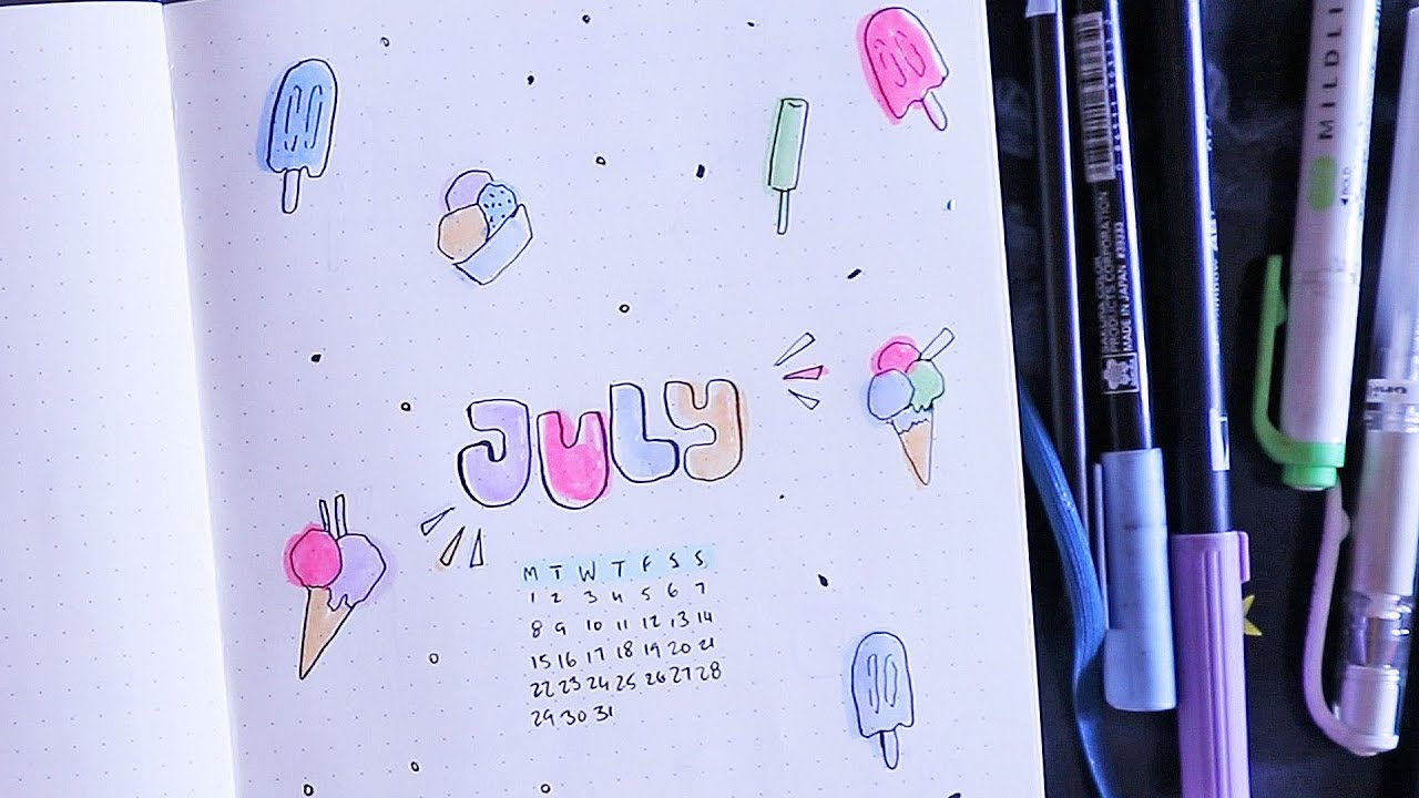 July 2019 Bullet Journal Plan With Me // ice cream theme - YouTube