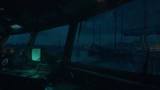 Night Rain on the Window | Docked Boat & Distant Ocean Waves Sounds for Deep Sleep