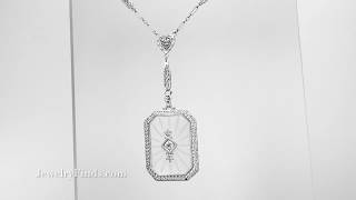 Art Deco Diamond Camphor Glass Filigree Necklace Pendant 14k