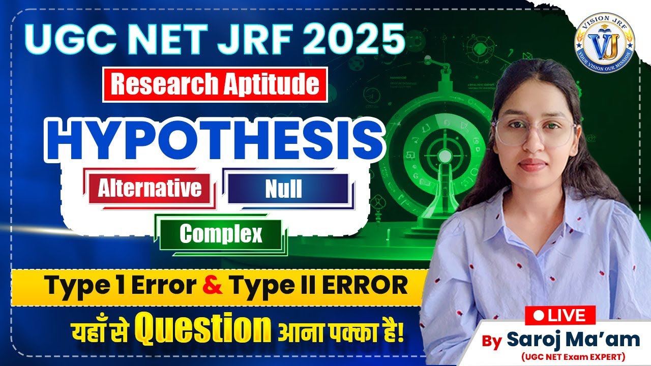 UGC NET JRF 2025 | Research Aptitude | Hypothesis | Type 1 & Type 2 Error  | Vision JRF | Saroj Mam