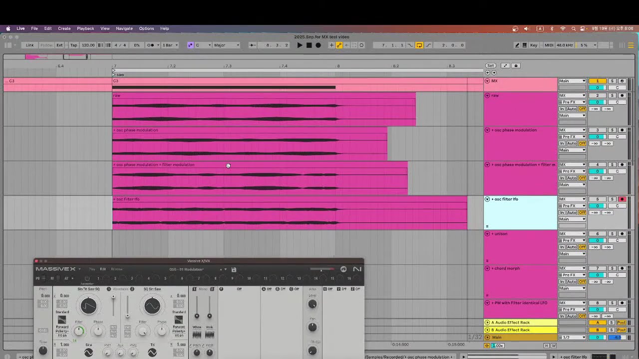 Massive X - comparing audio wave form - saw tooth - 4 + osc filter lfo