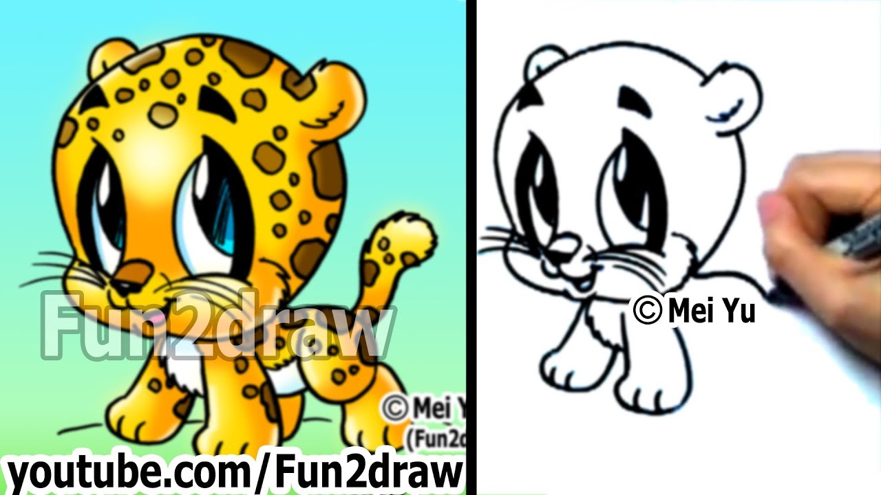 ⁣How to Draw Cartoon Characters - How to Draw a Baby Jaguar - Cute Art - Fun2draw