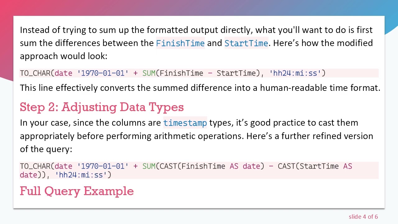 How to Use SUM() in Oracle SQL Queries to Calculate Run Time
