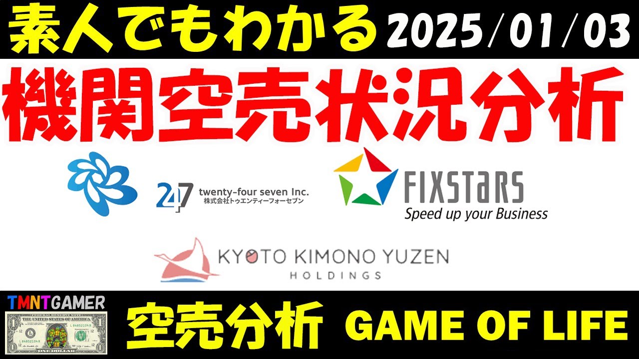 空売分析】トゥエンティーフォーセブン・京都きもの友禅ホールディングス・フィックスターズ【20250103】 - YouTube