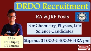 DRDO Jobs || Research Associate (RA) and Junior Research Fellowship (JRF) in INMAS || Chemistry Job