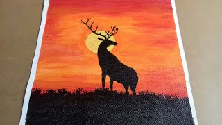 deer sunset painting beginners acrylic