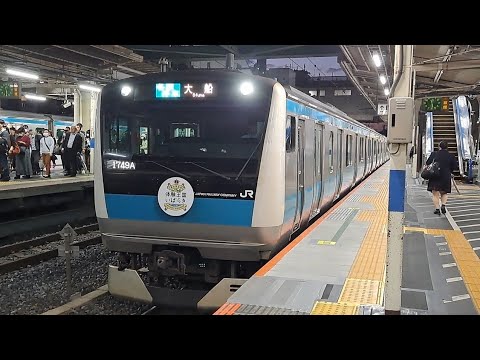 E233系1000番台宮ｻｲ111編成(茨城ディスティネーションキャンペーンHM掲出)が各駅停車大船行きとして南浦和駅2番線を出発(1749A) 2023/10/16