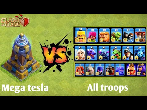 Mega Tesla vs all troops and heroes||clash of clans || mega Tesla coc .