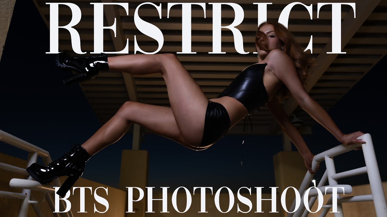 Фотосессия на парковке с кожаным корсетом Restrict