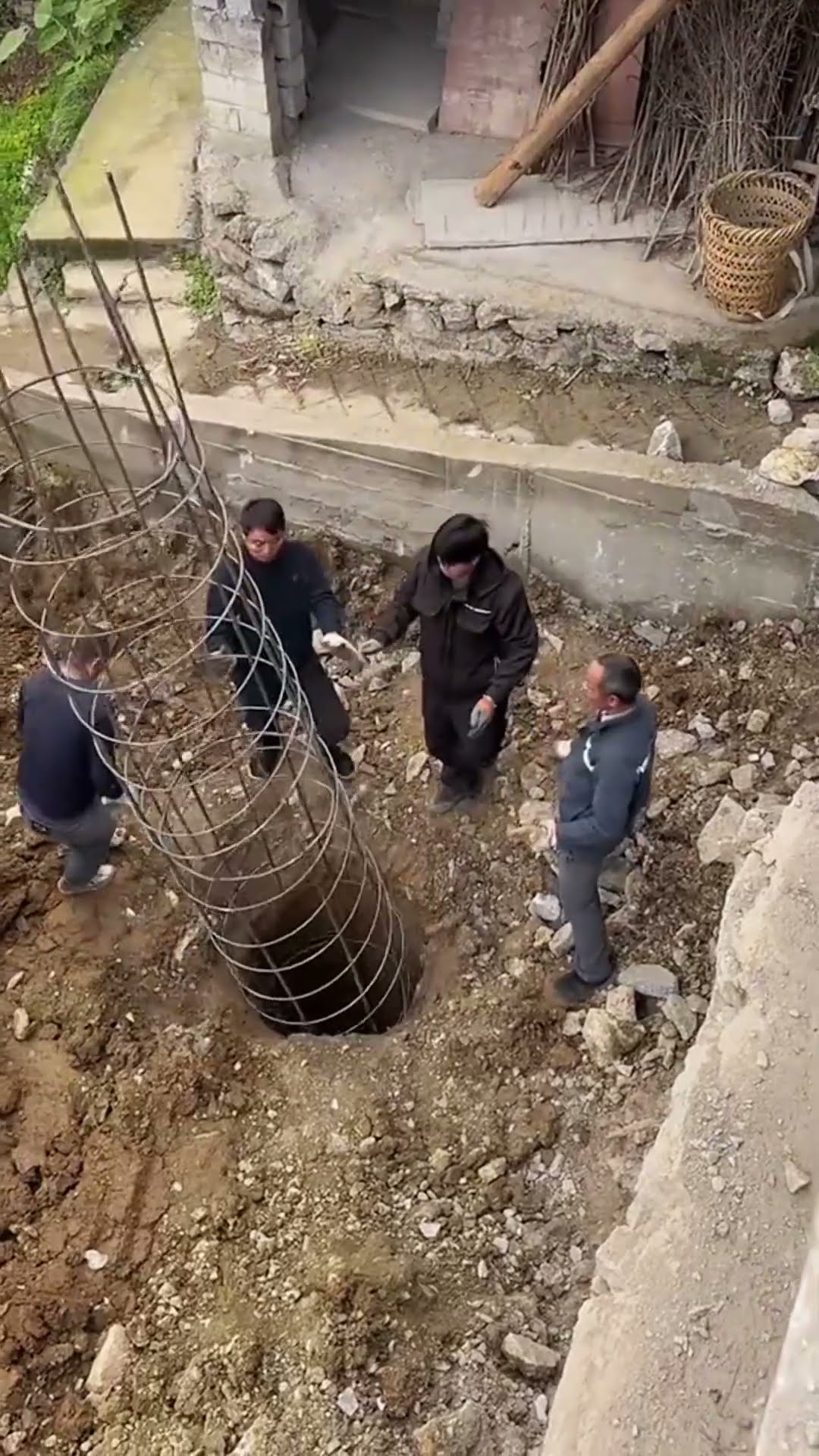 Under the steel cage building process