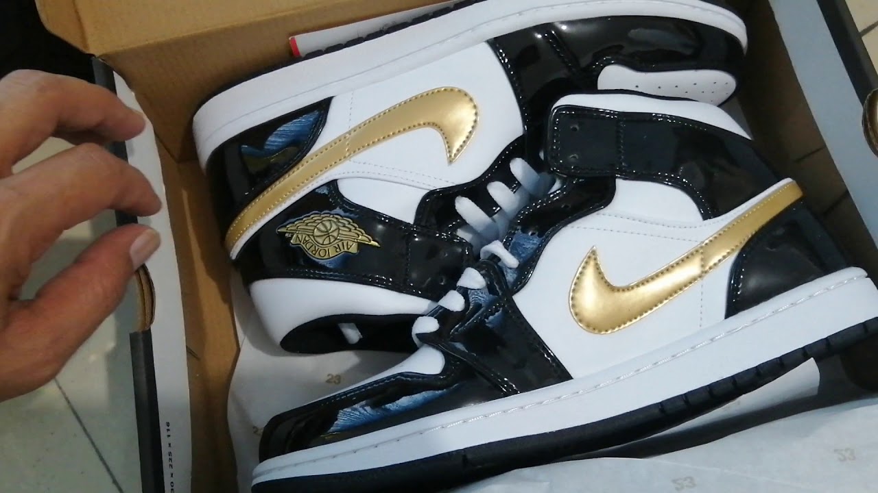 Video Unboxing Nike Jordan 1 MID Black White Gold