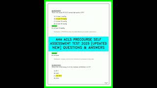 AHA ACLS PRECOURSE SELF ASSESSMENT TEST 2025 UPDATED NEW QUESTIONS &amp; ANSWERS VIDEO 2025 UPDATEDNEW