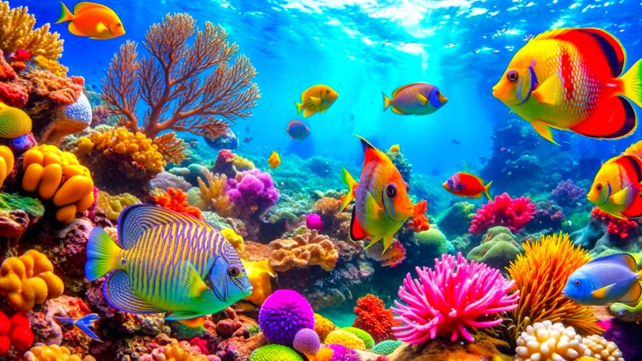 Whispering Blue Serenity – 4K Aquarium with Coral Reef and Relaxing Sounds #3