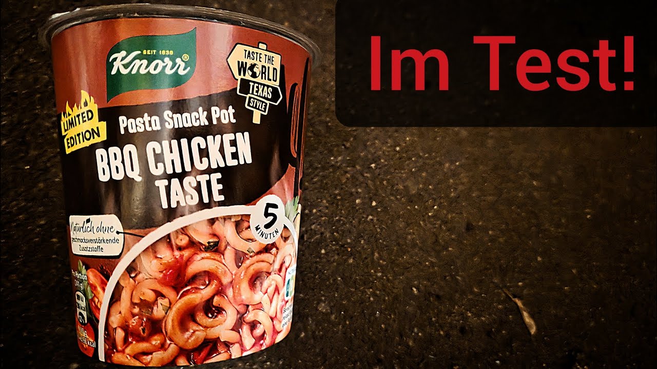 Ich teste: Knorr Pasta Snack Pot BBQ Chicken Taste. 