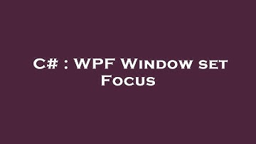 C# : WPF Window set Focus