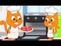 Cats Family in English - Pizza Chef Cartoon for Kids
